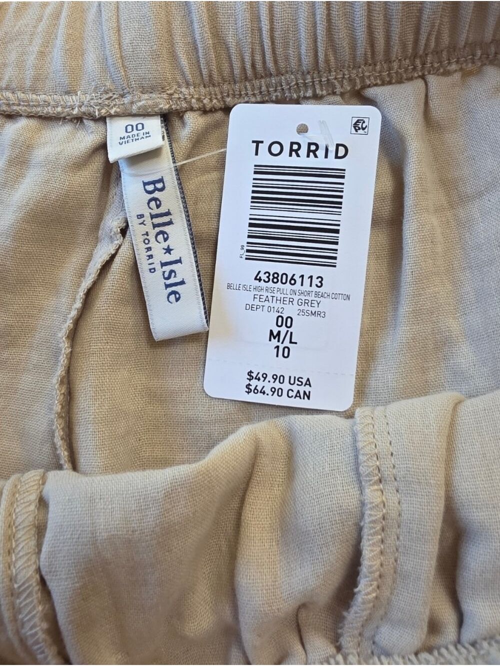 Torrid Belle Isle High Rise Cotton Beach Shorts Taupe Size 00 M/L 10 NWT - Picture 8 of 10